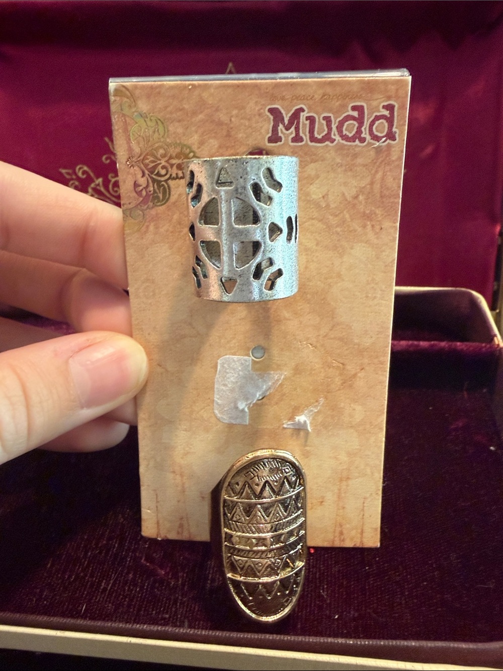 Mudd Two-Tone Cutout and Engraved Ring Set - Silver and Gold